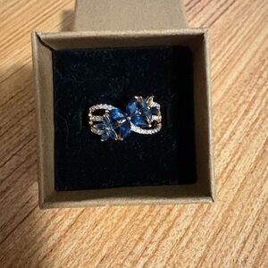 Blue sapphire and CZ 18 k gold filled ring size 6